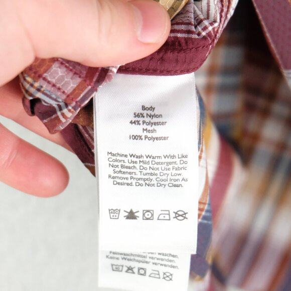 Eddie Bauer Shirt Mens Extra Large Purple Brown Plaid Travex Short Sleeve Hike - Picture 7 of 8